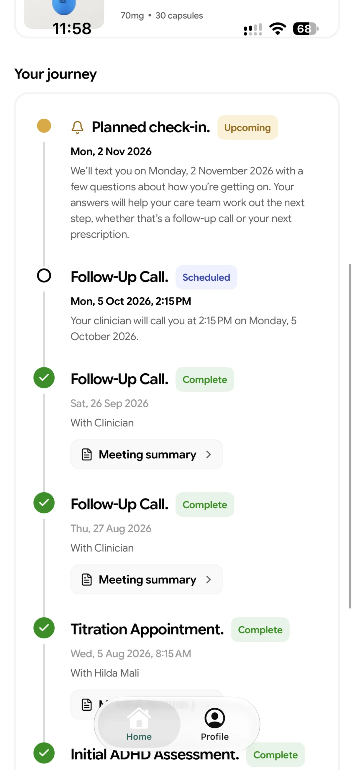 App: titration journey with follow-up calls