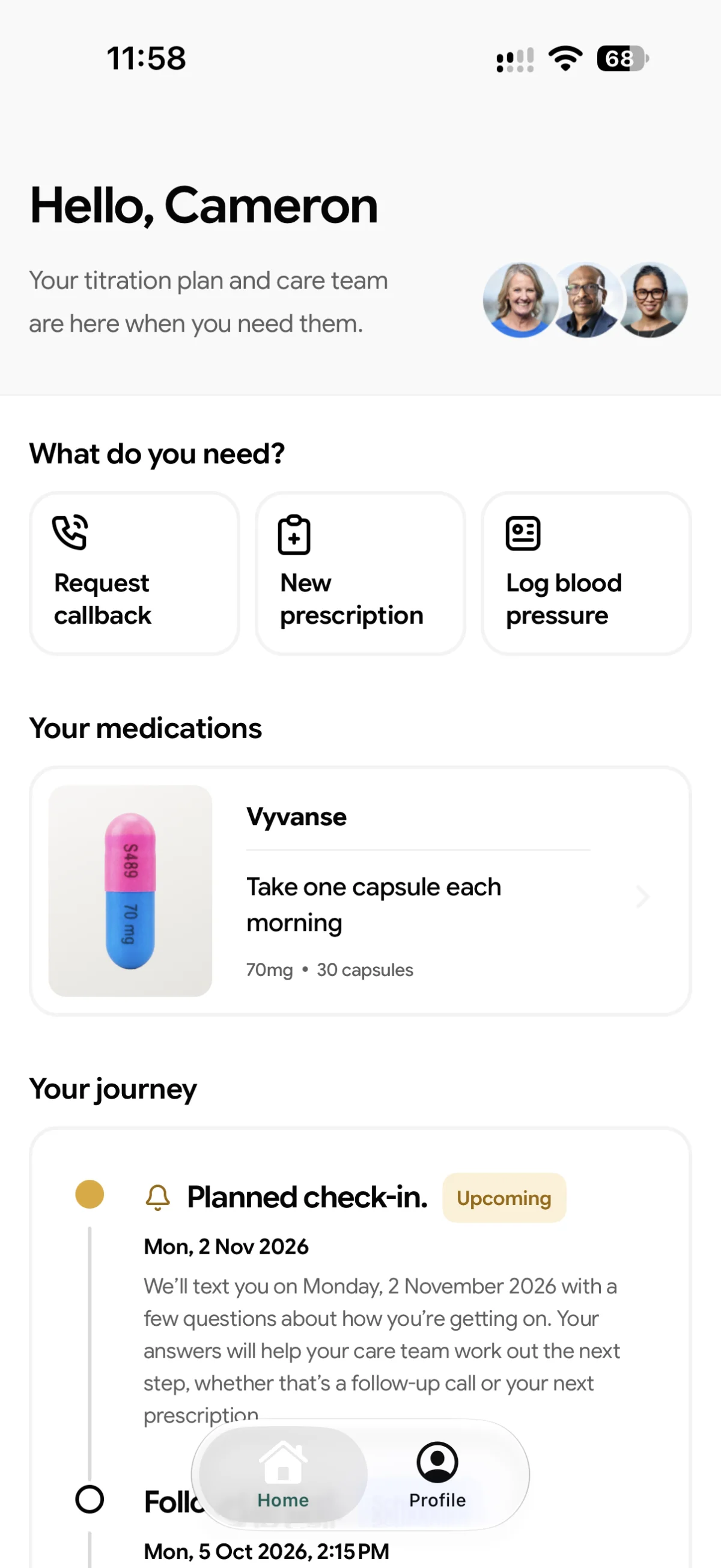 App home: your medications and care team